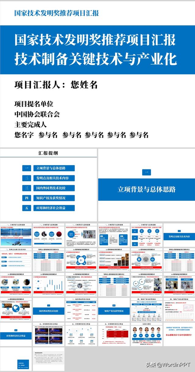 藍(lán)色國家技術(shù)發(fā)明獎推薦項目匯報PPT模板